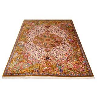 فرش دستباف طرح لچک ترنج تمام ابریشم قم 138 × 210 کد 10200466