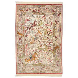 فرش دستباف طرح سراسر تمام ابریشم قم 130 × 190 کد 10200468