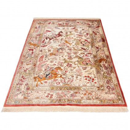 فرش دستباف طرح سراسر تمام ابریشم قم 130 × 190 کد 10200468