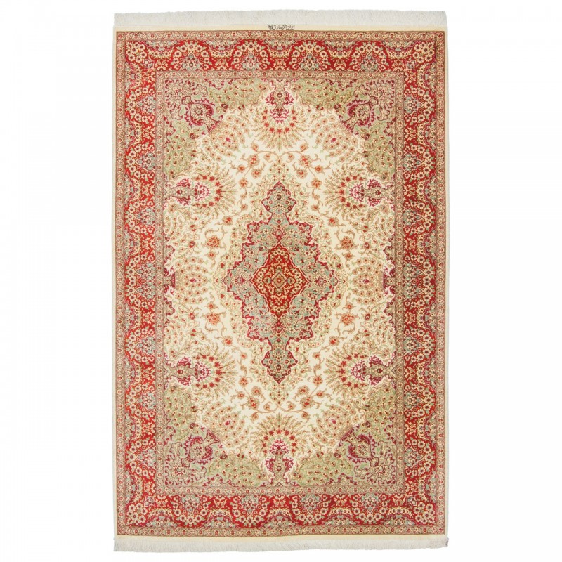 فرش دستباف طرح لچک ترنج تمام ابریشم قم 135 × 207 کد 10200470