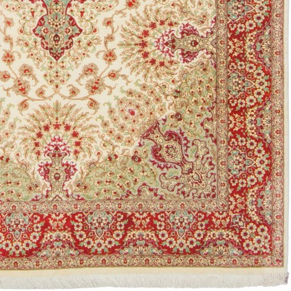 فرش دستباف طرح لچک ترنج تمام ابریشم قم 135 × 207 کد 10200470