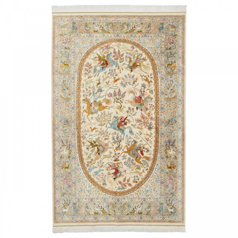 فرش دستباف طرح سراسر تمام ابریشم قم 130 × 210 کد 10200473