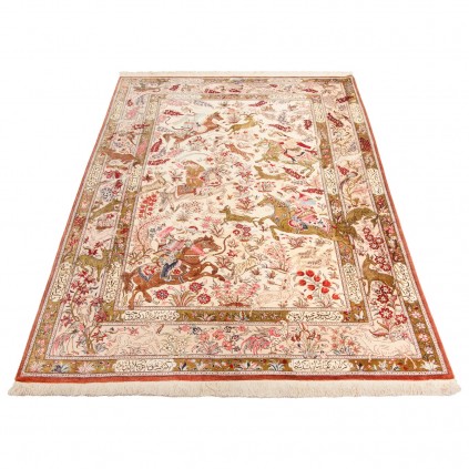 فرش دستباف طرح سراسر تمام ابریشم قم 128 × 195 کد 10200474