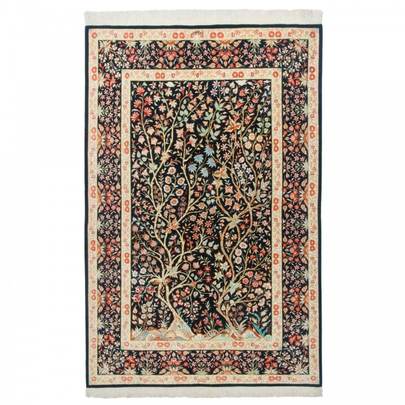 فرش دستباف طرح درختی تمام ابریشم قم 126 × 192 کد 10200477