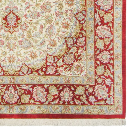 فرش دستباف طرح لچک ترنج تمام ابریشم قم 132 × 195 کد 10200478