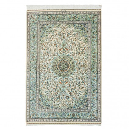 فرش دستباف طرح لچک ترنج تمام ابریشم کاشان 135 × 200 کد 10200479