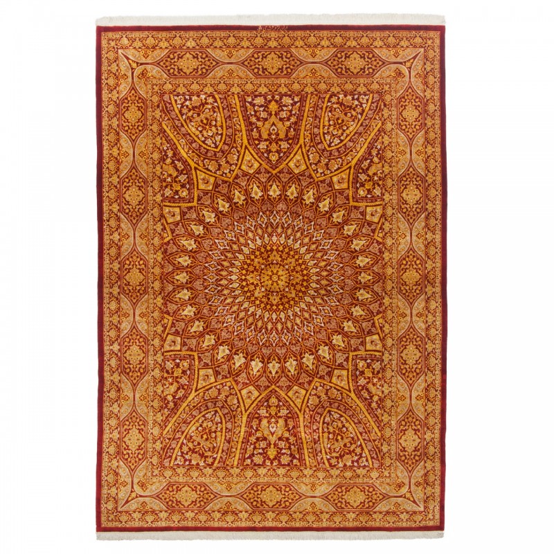فرش دستباف طرح گنبدی تمام ابریشم قم 135 × 196 کد 10200481
