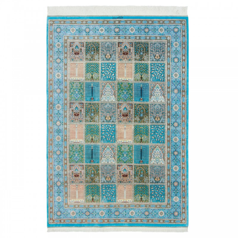 فرش دستباف طرح خشتی تمام ابریشم قم 131 × 198 کد 10200482