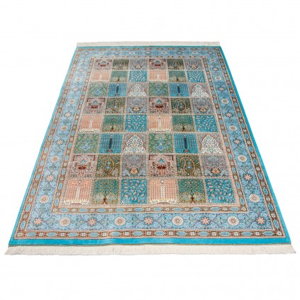 فرش دستباف طرح خشتی تمام ابریشم قم 131 × 198 کد 10200482