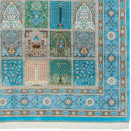 فرش دستباف طرح خشتی تمام ابریشم قم 131 × 198 کد 10200482