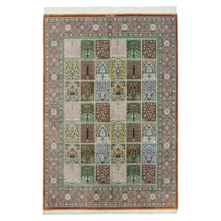 فرش دستباف طرح خشتی تمام ابریشم قم 138 × 200 کد 10200483