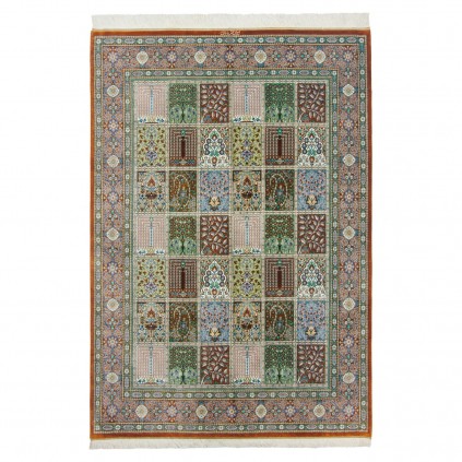 فرش دستباف طرح خشتی تمام ابریشم قم 138 × 200 کد 10200483