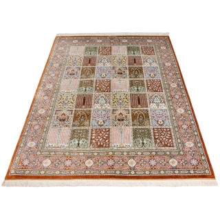 فرش دستباف طرح خشتی تمام ابریشم قم 138 × 200 کد 10200483