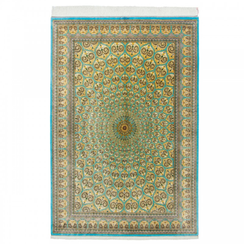 فرش دستباف طرح گنبدی تمام ابریشم قم 135 × 198 کد 10200485