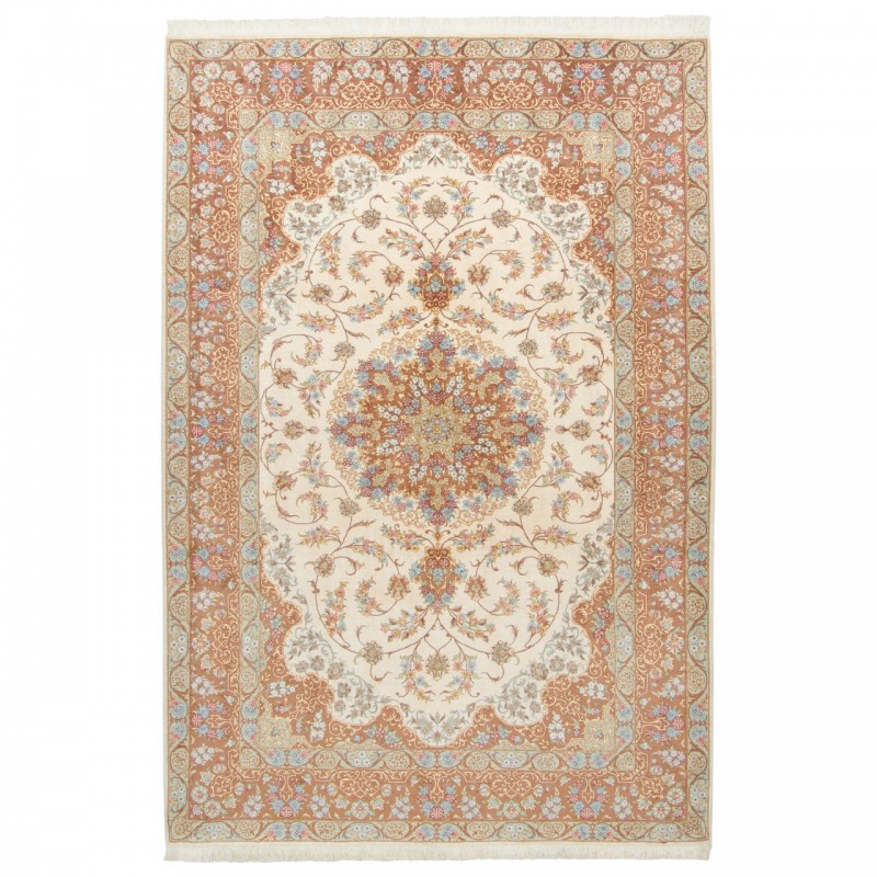 فرش دستباف طرح لچک ترنج تمام ابریشم قم 137 × 202 کد 10200486