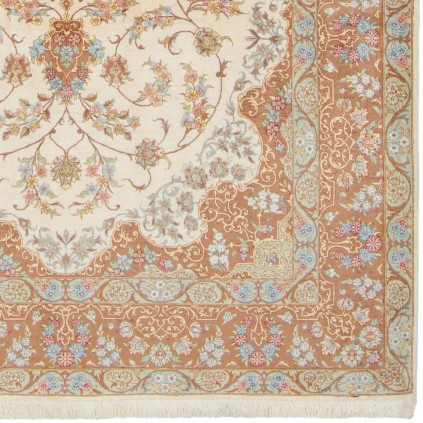 فرش دستباف طرح لچک ترنج تمام ابریشم قم 137 × 202 کد 10200486