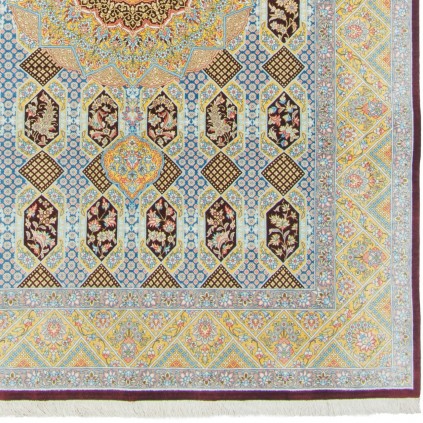 فرش دستباف طرح ترنج دار تمام ابریشم قم 130 × 194 کد 10200487