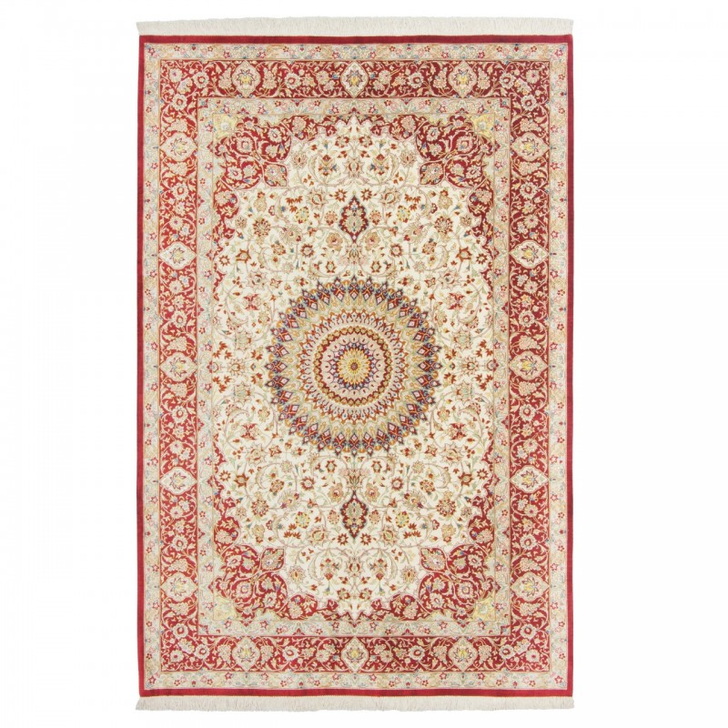 فرش دستباف طرح لچک ترنج تمام ابریشم قم 132 × 200 کد 10200489
