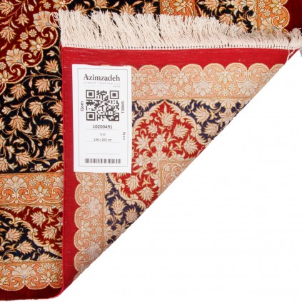فرش دستباف طرح لچک ترنج تمام ابریشم قم 126 × 203 کد 10200491