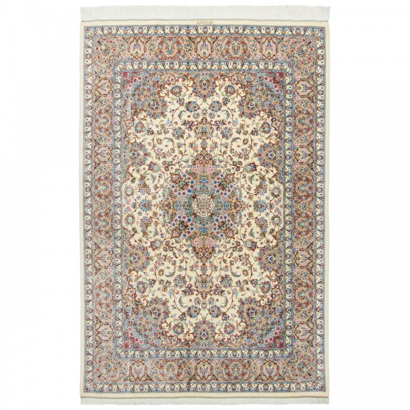 فرش دستباف طرح لچک ترنج تمام ابریشم کاشان 133 × 198 کد 10200492