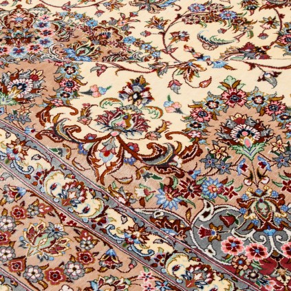 فرش دستباف طرح لچک ترنج تمام ابریشم کاشان 133 × 198 کد 10200492