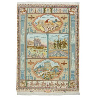 فرش دستباف طرح قابی گل ابریشم چله ابریشم  تبریز 160 × 220 کد 10300494