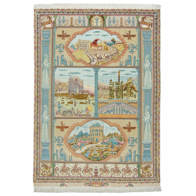 فرش دستباف طرح قابی گل ابریشم چله ابریشم  تبریز 160 × 220 کد 10300494