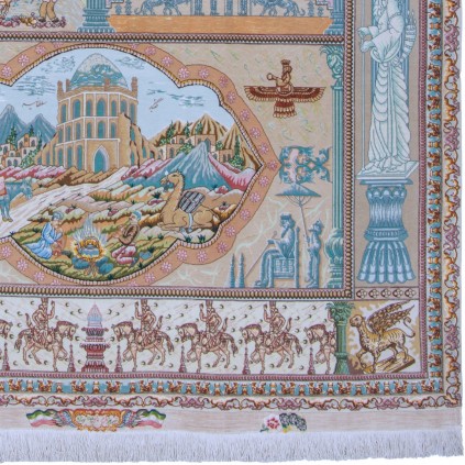 فرش دستباف طرح قابی گل ابریشم چله ابریشم  تبریز 160 × 220 کد 10300494