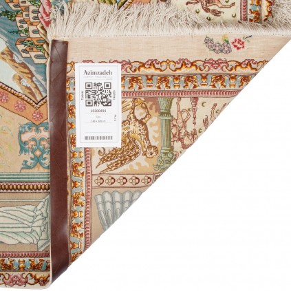 فرش دستباف طرح قابی گل ابریشم چله ابریشم  تبریز 160 × 220 کد 10300494