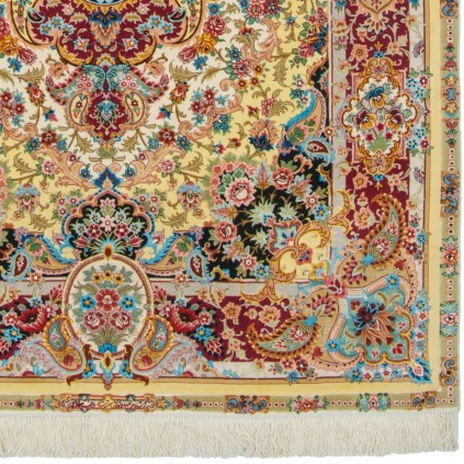 فرش دستباف طرح لچک ترنج گل ابریشم چله ابریشم  تبریز 148 × 205 کد 10300495