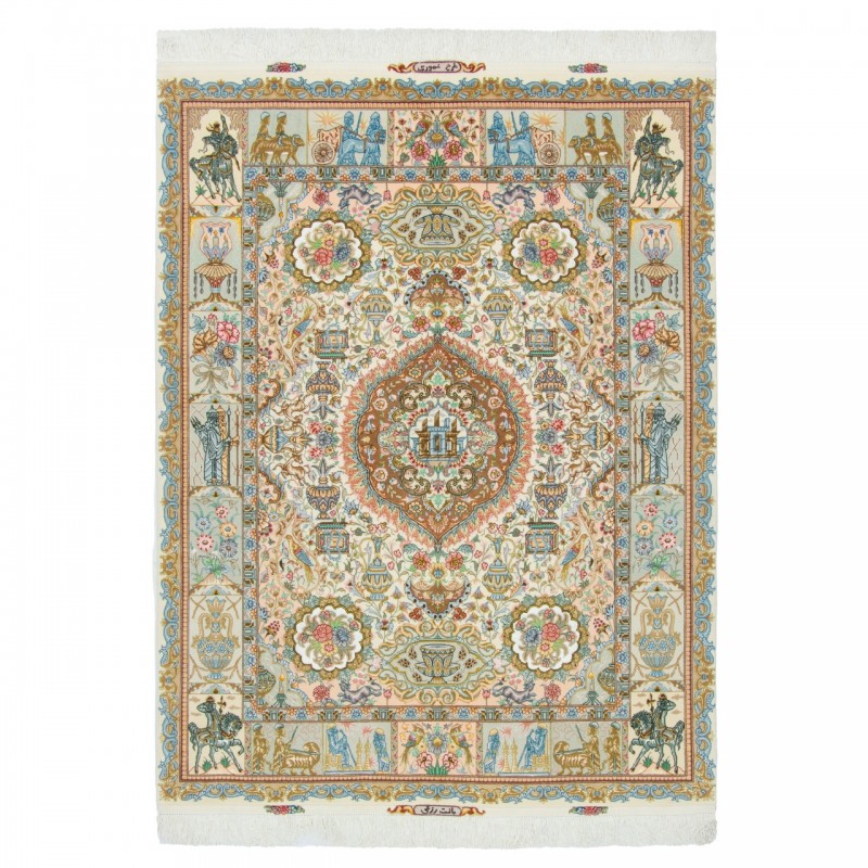 فرش دستباف طرح لچک ترنج گل ابریشم چله ابریشم  تبریز 150 × 200 کد 10300496