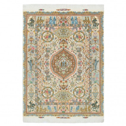 فرش دستباف طرح لچک ترنج گل ابریشم چله ابریشم  تبریز 150 × 200 کد 10300496