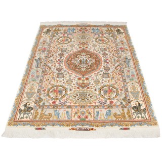 فرش دستباف طرح لچک ترنج گل ابریشم چله ابریشم  تبریز 150 × 200 کد 10300496