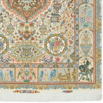 فرش دستباف طرح لچک ترنج گل ابریشم چله ابریشم  تبریز 150 × 200 کد 10300496