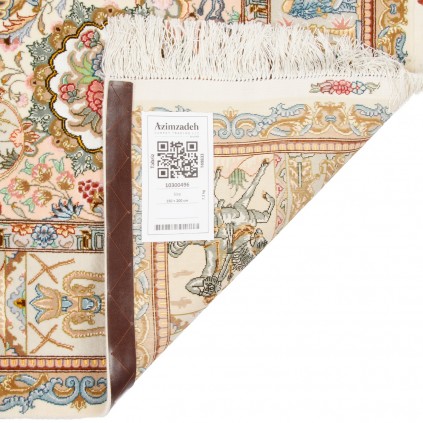 فرش دستباف طرح لچک ترنج گل ابریشم چله ابریشم  تبریز 150 × 200 کد 10300496