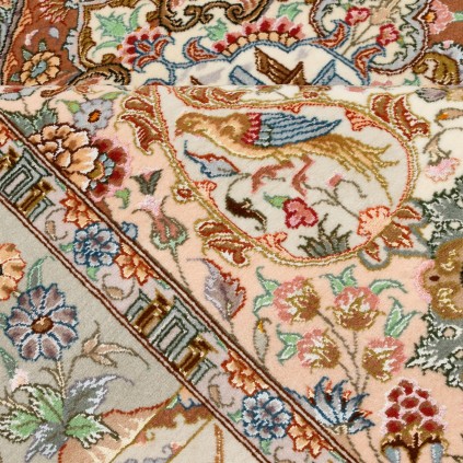 فرش دستباف طرح لچک ترنج گل ابریشم چله ابریشم  تبریز 150 × 200 کد 10300496