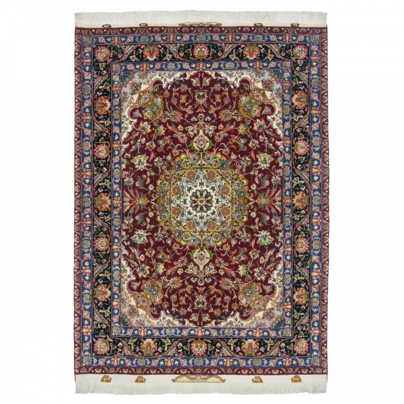 فرش دستباف طرح لچک ترنج گل ابریشم چله ابریشم  تبریز 151 × 206 کد 10300497