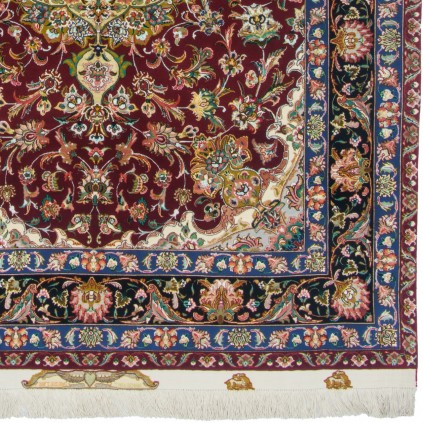 فرش دستباف طرح لچک ترنج گل ابریشم چله ابریشم  تبریز 151 × 206 کد 10300497