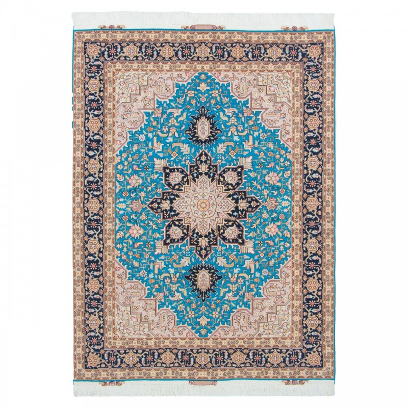 فرش دستباف طرح لچک ترنج گل ابریشم چله نخ هریس 152 × 200 کد 10300498