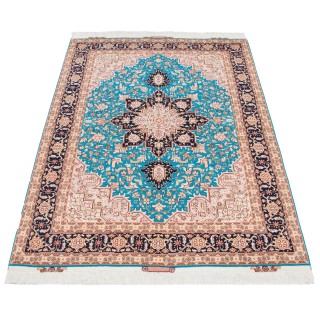 فرش دستباف طرح لچک ترنج گل ابریشم چله نخ هریس 152 × 200 کد 10300498