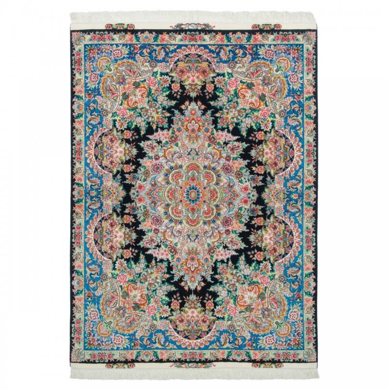 فرش دستباف طرح لچک ترنج گل ابریشم چله ابریشم  تبریز 150 × 200 کد 10300499