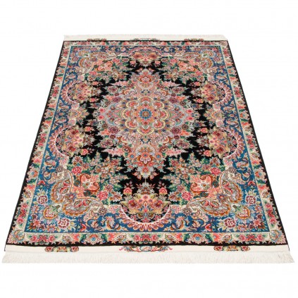 فرش دستباف طرح لچک ترنج گل ابریشم چله ابریشم  تبریز 150 × 200 کد 10300499