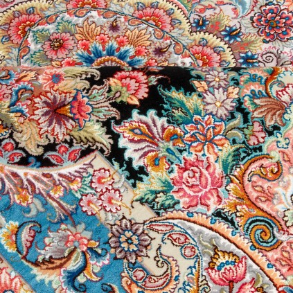 فرش دستباف طرح لچک ترنج گل ابریشم چله ابریشم  تبریز 150 × 200 کد 10300499