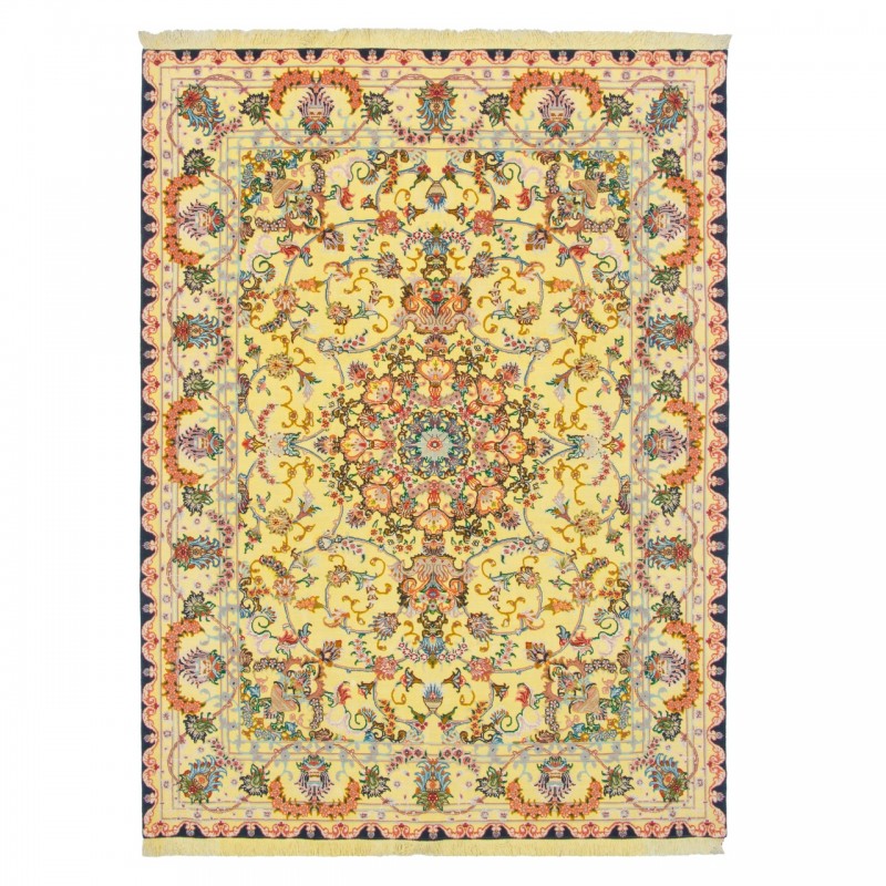 فرش دستباف طرح لچک ترنج گل ابریشم سوف چله نخ تبریز 150 × 203 کد 10300500