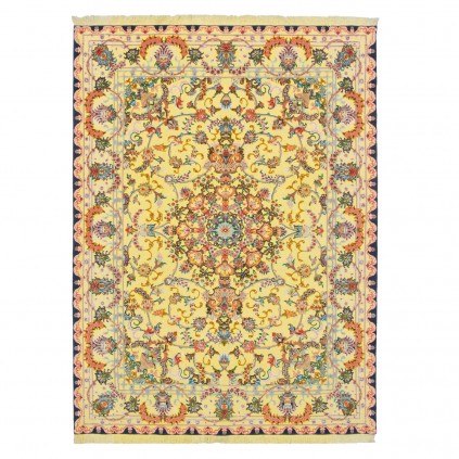 فرش دستباف طرح لچک ترنج گل ابریشم سوف چله نخ تبریز 150 × 203 کد 10300500