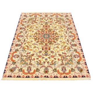 فرش دستباف طرح لچک ترنج گل ابریشم سوف چله نخ تبریز 150 × 203 کد 10300500