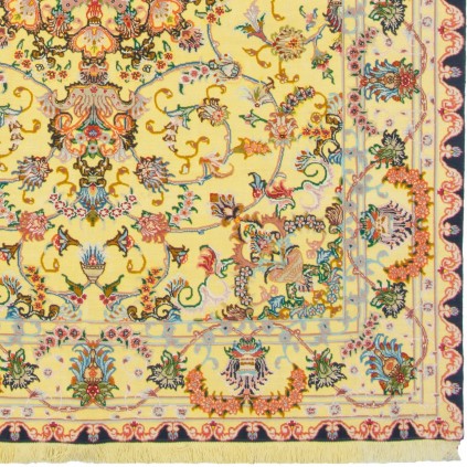 فرش دستباف طرح لچک ترنج گل ابریشم سوف چله نخ تبریز 150 × 203 کد 10300500