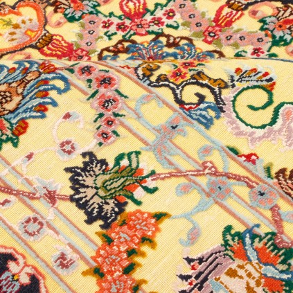 فرش دستباف طرح لچک ترنج گل ابریشم سوف چله نخ تبریز 150 × 203 کد 10300500