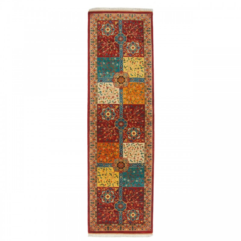 Handwoven Carpet, Square/Block Layout, Wool on Cotton Warp, Varamin, 90 × 310 cm Ref 10200538