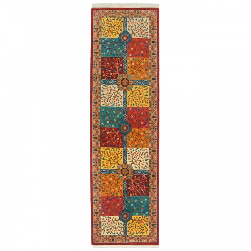 Handwoven Carpet, Square/Block Layout, Wool on Cotton Warp, Varamin, 90 × 310 cm Ref 10200543